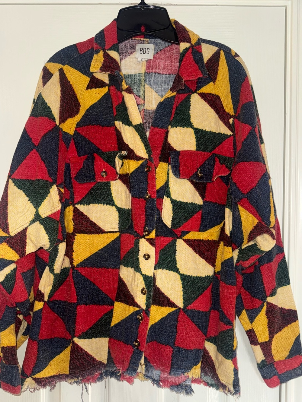 Urban Outfitters Geometric Button-Front Top in Red, Yellow & Green